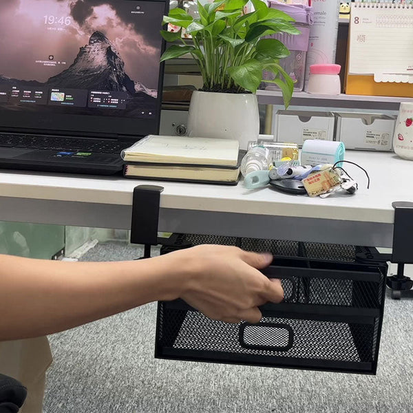 New Punch Free Under Desk Drawer Hidden Single Layer Shelf And Metal Lockable Storage Basket For Office Desks. Drawer Organisers