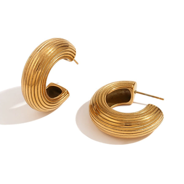 Veile Studios And American Fashion Retro C Shaped Brushed Gold Finish Earrings
