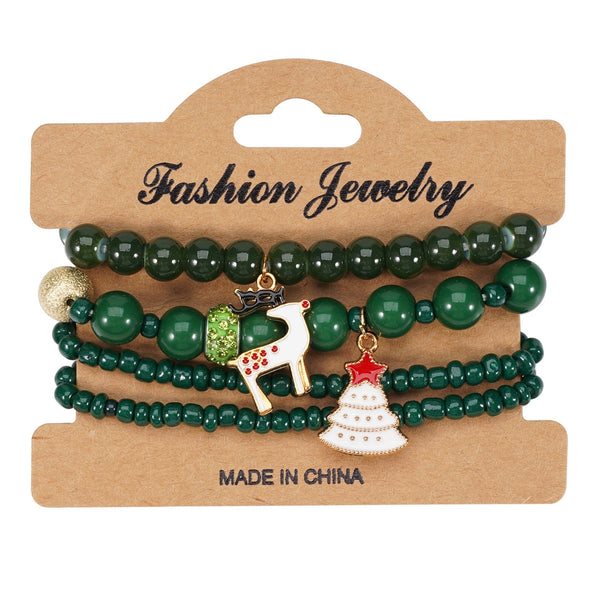 Christmas Bracelet Elastic Rope Snowman Snowflake Tree Santa Deer Hat Pendant Gift Bracelets
