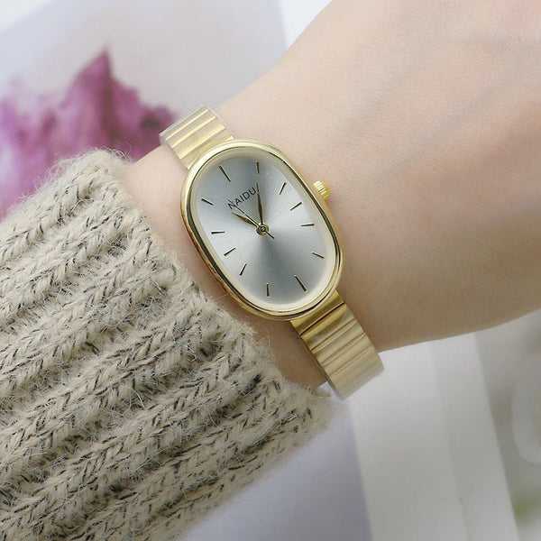 Oval Small Kit Bamboo Strap Girls Watch Fashion Quartz Timepiece Watches
