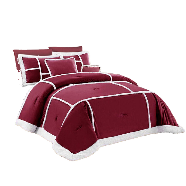 Ramesses 7 Piece Soho Sherpa Comforter Set Burgundy Queen Comforter Sets Queen