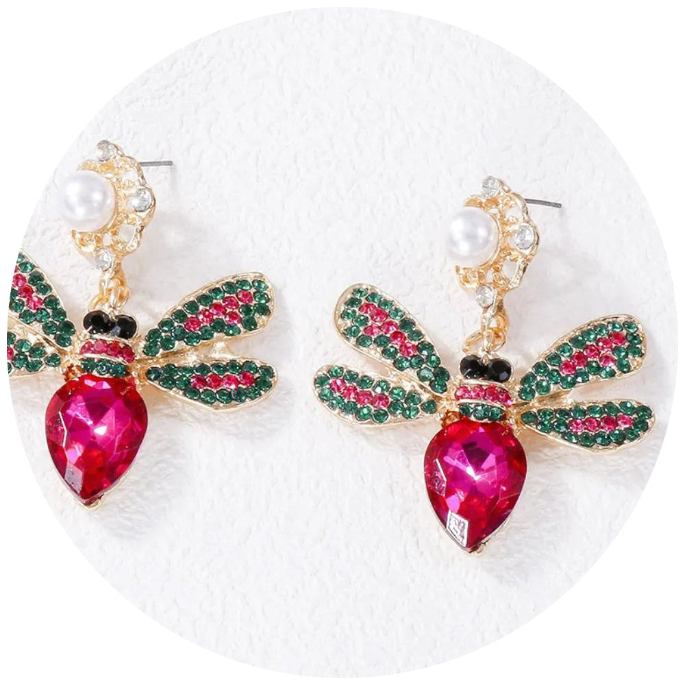 Veile Studios Natural Stone Bee Dangle Earrings