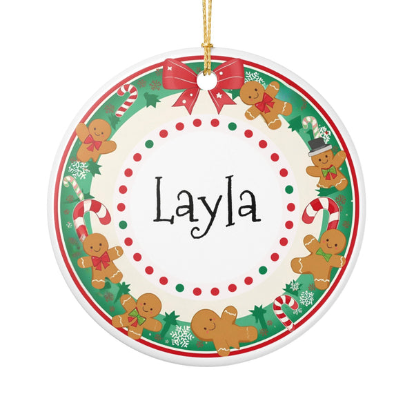 Gingerbread Wreath Ceramic Ornament | Personalized Name Christmas Holiday Decor Seasonal Decorations