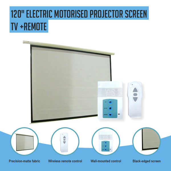 120" Electric Motorised Projector Screen Tv +Remote Projector Screens