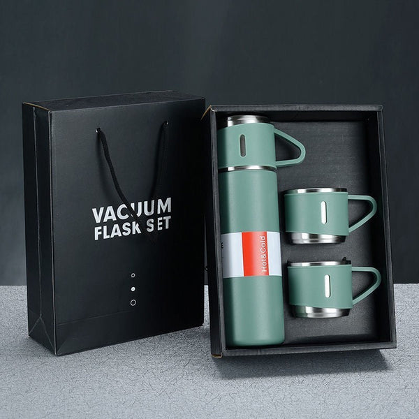 A Cup Of Three Lid Vacuum Flask Portable Fashion Gift Box Set Stainless Steel Water Bottles & Vacuum Flasks