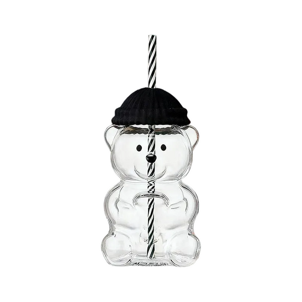 Cartoon Teddy Bear Shaped Glass Cup Christmas Straw Large Capacity Cups Mugs & Glasses