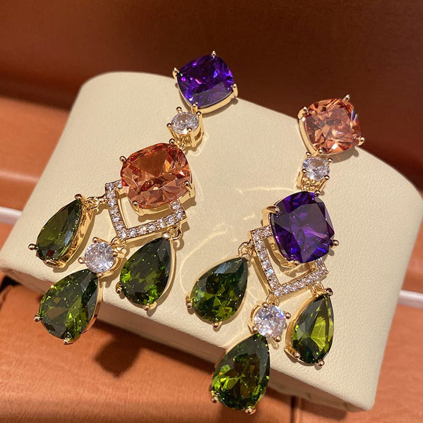 Veile Studios Droplet Pendant Sparkling Crystal Baroque Long Colour Block Earrings