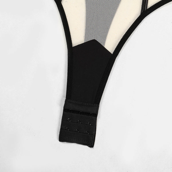 High Elasticity Mesh Contrasting Color Bandage Tight Fitting Perspective Lingerie Suspender Jumpsuit Jumpsuits Rompers & Playsuits
