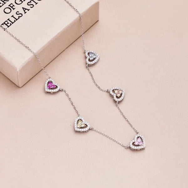 True S925 Silver Heart Necklace Women Rainbow Charm Pendant Female Luxury Jewelry Sparkling 5A Zircon Girl Gift Necklaces & Pendants