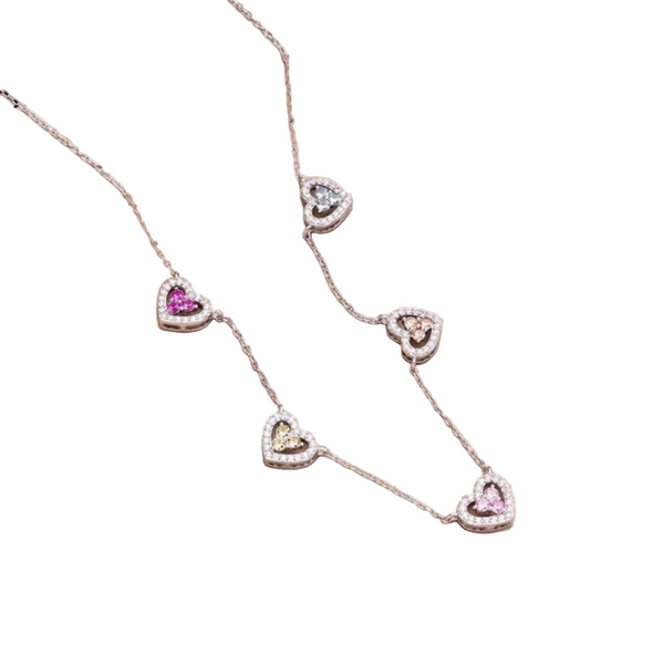True S925 Silver Heart Necklace Women Rainbow Charm Pendant Female Luxury Jewelry Sparkling 5A Zircon Girl Gift Necklaces & Pendants