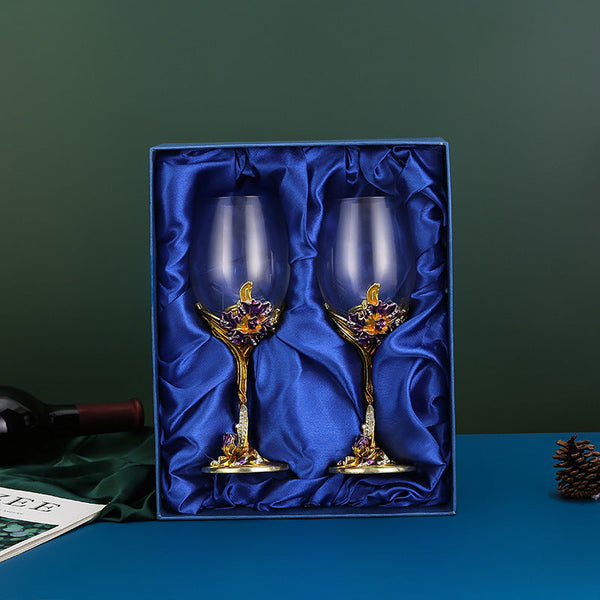 Iris Enamel Carved Red Wine Glass High Footed Home Gift Set Wine & Champagne Glasses