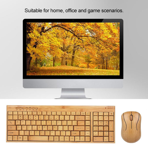 2.4G Wireless Bamboo Pc Computer Keyboard Mouse Combo