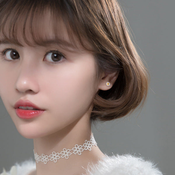 Veile Studios S925 Silver Daisy Flower For Women Simple Korean Fashion Jewellery Earrings