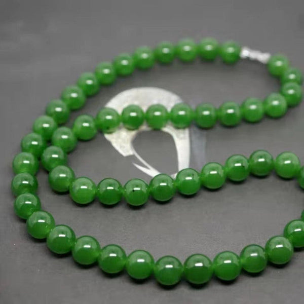 Hetian Biyu Necklace Spinach Green Jade Round Bead Style Taiwan Necklaces & Pendants