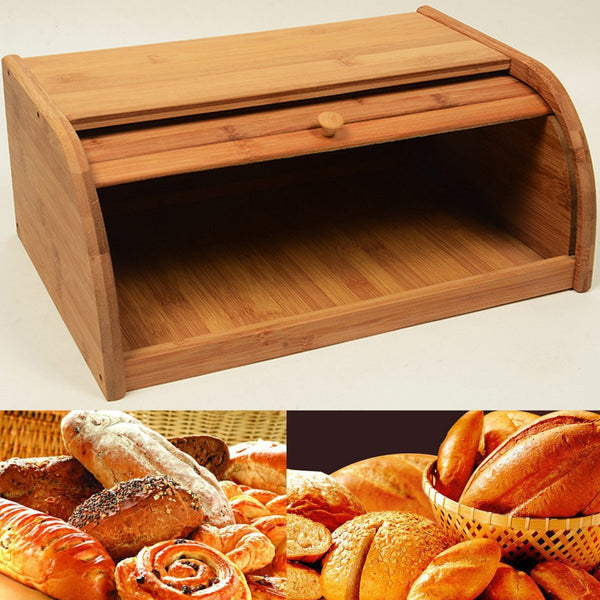 Eco Friendly Bamboo Bread Bin Wooden Roll Up Kitchen Storage Box