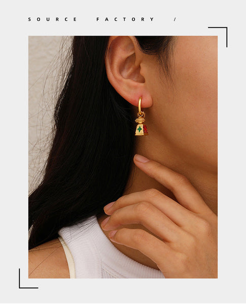 Chinese Style Retro Enamel Oil Drip For Women Unique Design Elegant And Chic Luxury Vintage Jewelry Earrings