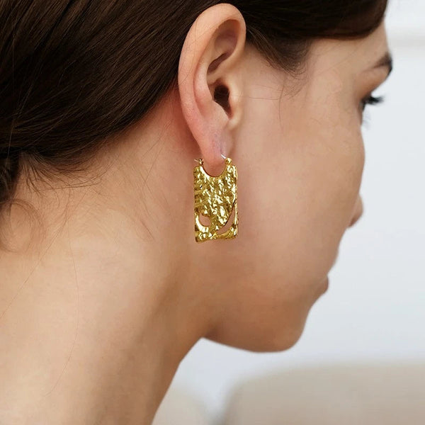 Veile Studios Ripple Texture Pleated Water Drop Zircon Tassel Gold Plated Jewelry Earrings