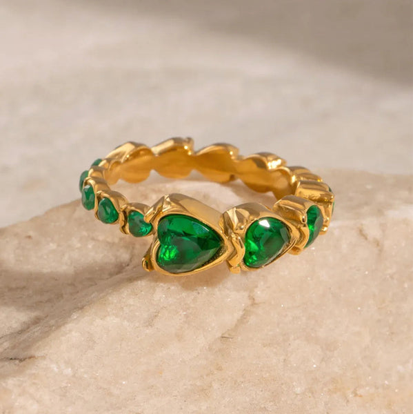 Veile Studios Stainless Steel Heart Rhinestone Ring Rings