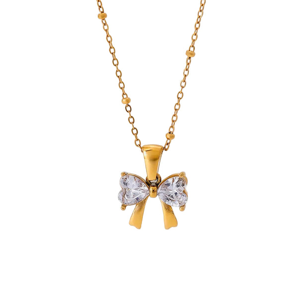 Stainless Steel Inlaid Zircon Bow Necklace Necklaces & Pendants