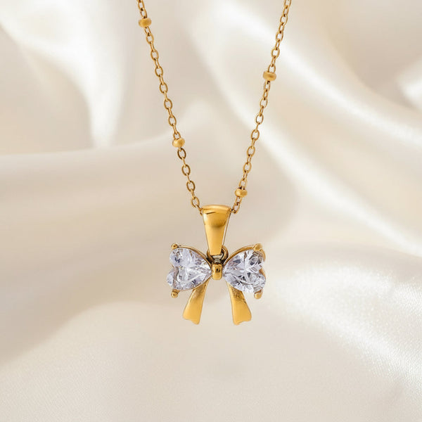 Stainless Steel Inlaid Zircon Bow Necklace Necklaces & Pendants