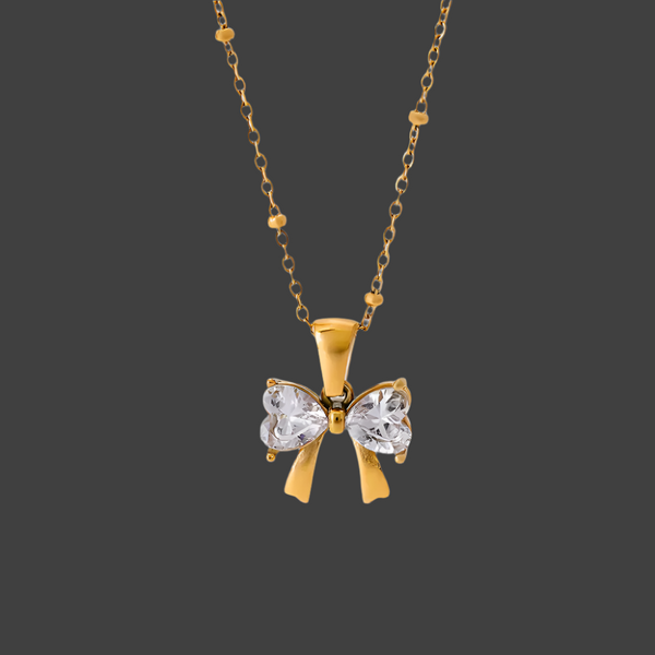 Stainless Steel Inlaid Zircon Bow Necklace Necklaces & Pendants