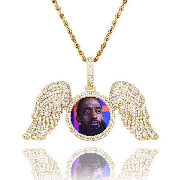 Angel Wings Large Diy Photo Frame Pendant Full Zircon Jewelry Hip Hop Necklace Gold Australia Accessories Necklaces & Pendants