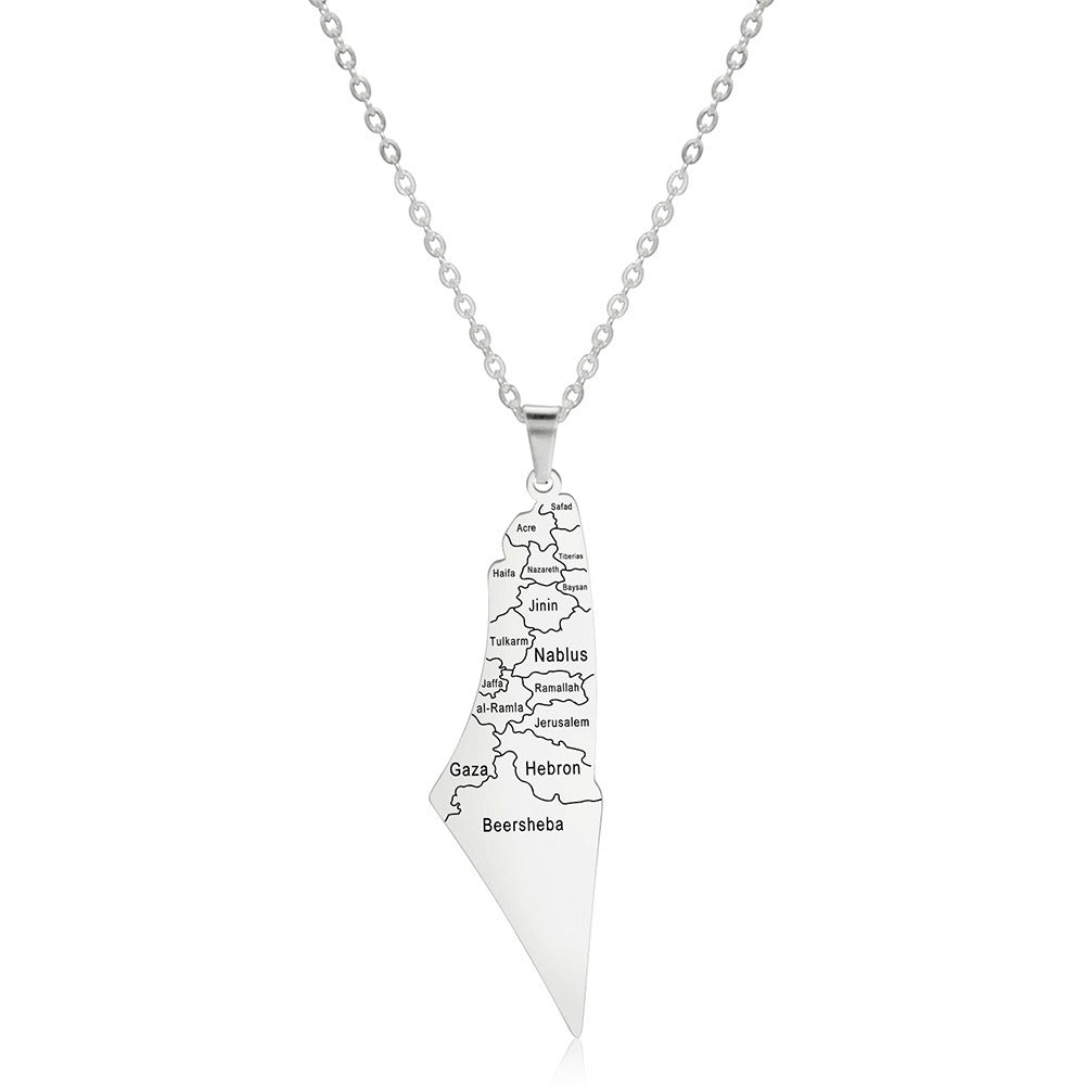 Veile Studios Laser Marking Israel Map Pendant 304 Stainless Steel Necklace Necklaces & Pendants