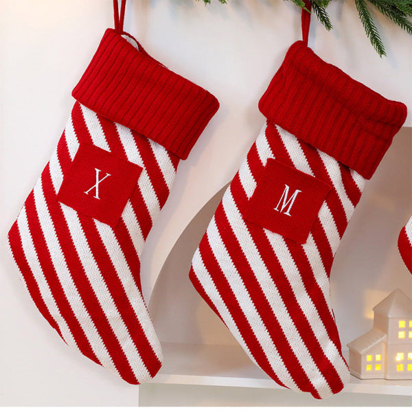 Festive Large Letter Christmas Stocking Red And White Stripe Tree Ornament Creative Holiday Decoration Seasonal Decorations