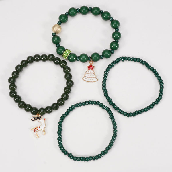 Christmas Bracelet Elastic Rope Snowman Snowflake Tree Santa Deer Hat Pendant Gift Bracelets