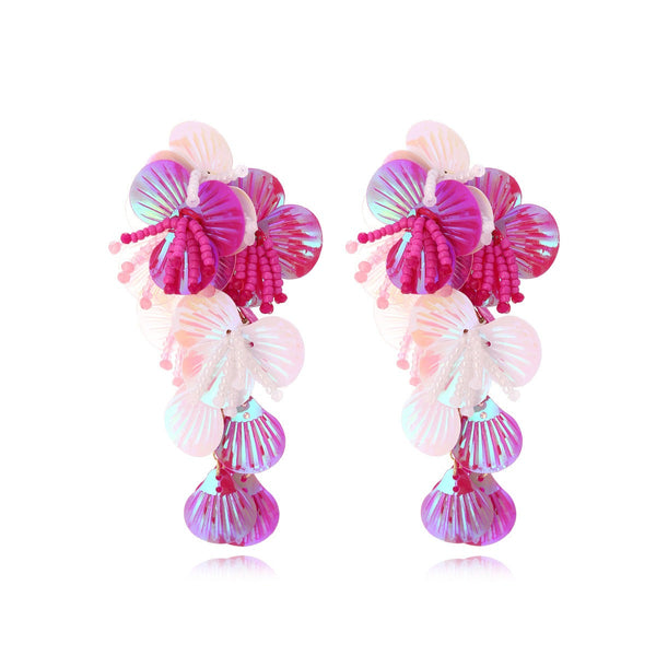 Veile Studios Exaggerated Handmade Rice Bead Flower For Women In Mixed Materials Earrings