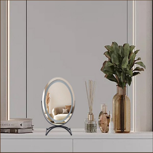 Round Black Dressing Table Makeup Mirror Desktop Led Light Dressers & Chests Of Drawers