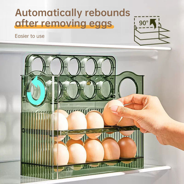 Large Capacity Fridge Egg Storage Portable Multi Layer Tray Auto Open/Close Holder Other Kitchen Storage