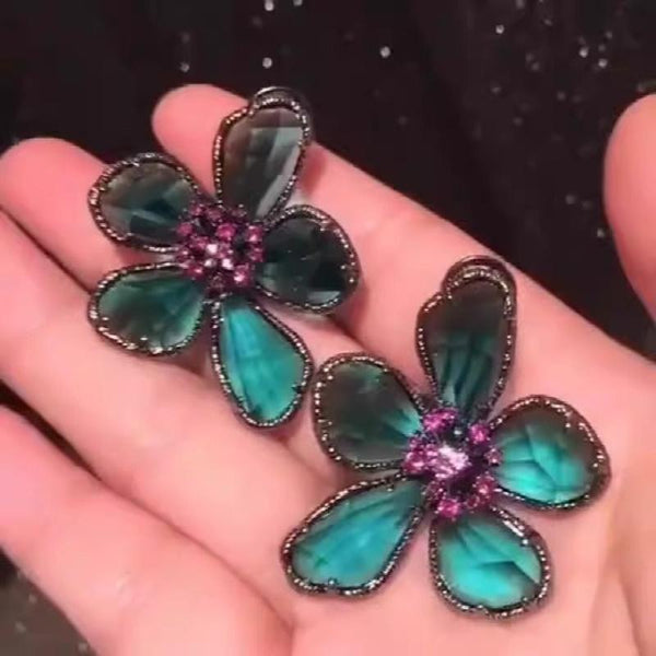 Veile Studios S925 Silver Framed Hot Pink Pistil Turquoise Blue Rhinestone Flower Earrings Ring Brooch Female Fashion Jewellery Jewellery Sets