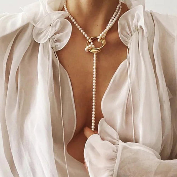 Veile Studios Pearl Pendant Necklace For Women Beaded Long Tassel Sweater Collar Chain Necklaces & Pendants