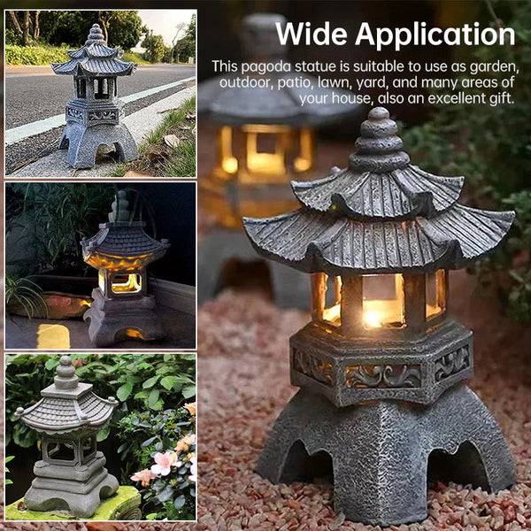 Solar Powered Zen Garden Decor Pagoda Lanterns & Statues Ornaments & Statues