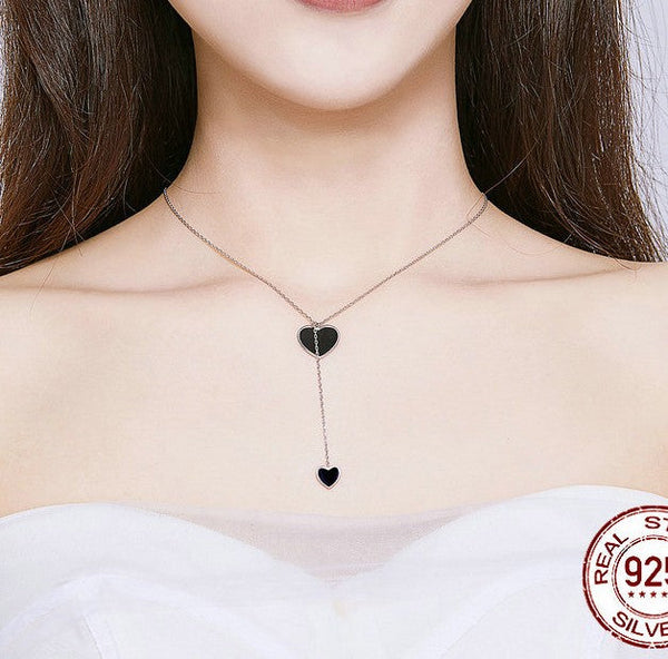 S925 Sterling Silver Black Heart Clavicle Chain Women Necklace Necklaces & Pendants