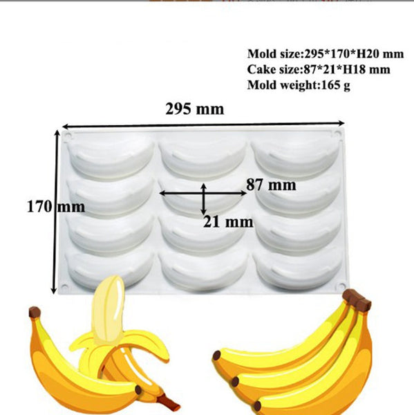 Silicone Mousse Cake Mold 12 Cavity Banana Shape For French Desserts And Chocolate Filling Muffin Pans & Baking Moulds