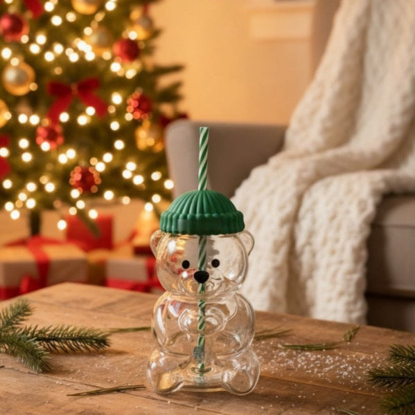 Bearista Glass Straw Cup Teddy Bear Glass Cup With Straw Cups & Saucers
