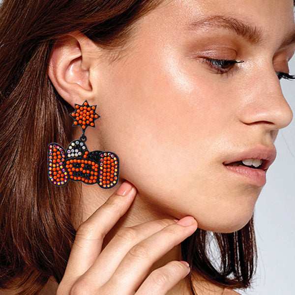 Veile Studios Cartoon Pumpkin Pearl Halloween Ghost Face For Festive Occasions Earrings