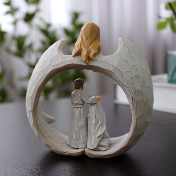 Nordic Creative Angel Family Sculpture Decoration Home Living Room Bookcase Crafts Resin Statue Ornament Sculptures & Figurines