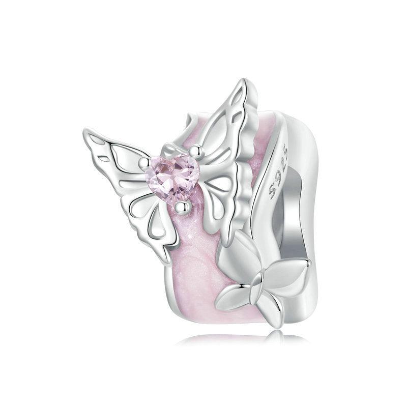 Veile Studios Silver Charm Pink Butterfly Diy Silicone Positioning Bracelet With Beads Bracelets