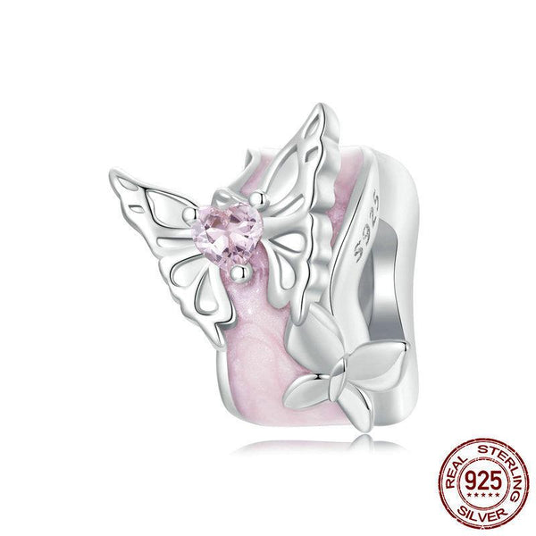 Veile Studios Silver Charm Pink Butterfly Diy Silicone Positioning Bracelet With Beads Bracelets