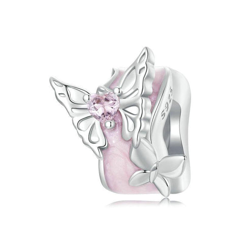 Veile Studios Silver Charm Pink Butterfly Diy Silicone Positioning Bracelet With Beads Bracelets