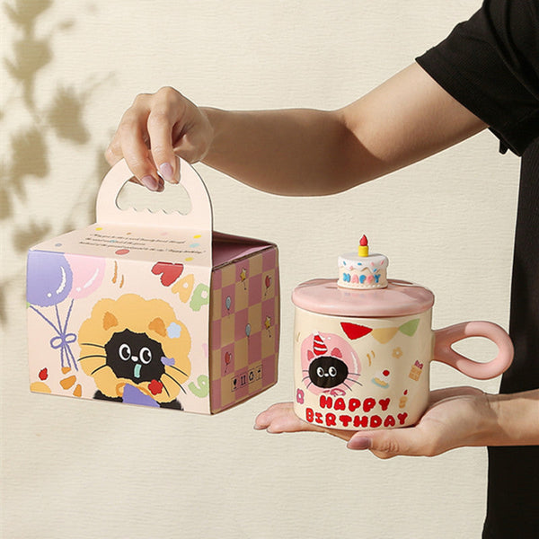 Adorable Cartoon Cat Themed Mug With Lid: Charming Gift Ideal For Office Coffee Or Water Mugs