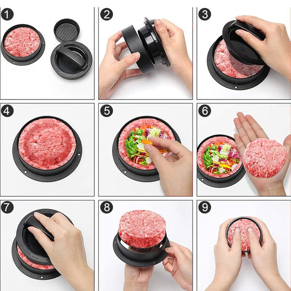 3 In 1 Manual Kitchen Gadget: Hamburger Patty Round Beef Burger & Meatball Press. Burger Presses