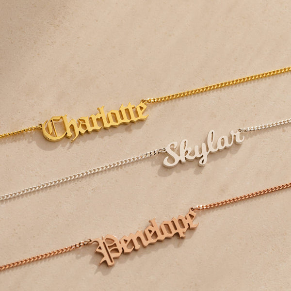 Font Name Necklace Stainless Steel 18K Gold Plated Diy English Letter With Grinding Chain Necklaces & Pendants