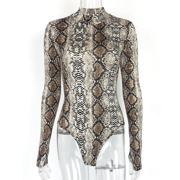 Snake Print Long Sleeve High Neck Jumpsuit Womens Jumpsuits Rompers & Playsuits