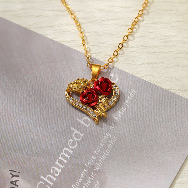 Creative Love Rose Heart Pendant Necklace For Women Exquisite Zircon Forever Romantic Valentines Day Jewelry Necklaces & Pendants