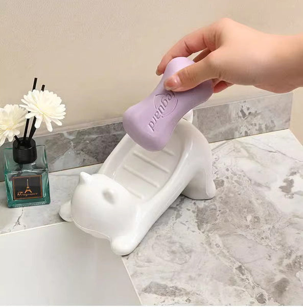 Cat Soap Box Bathroom Products Accessories Dish Cute Pet Drainage Basket Anti Slip Soap Dishes & Dispensers