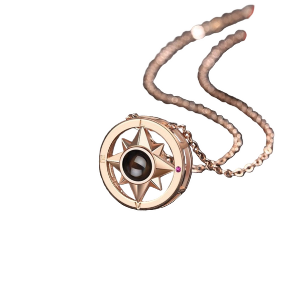 Simple And Versatile With 100 Languages Compass Projection Necklace Accessories Customized Photo Engraving Pendant Necklaces & Pendants